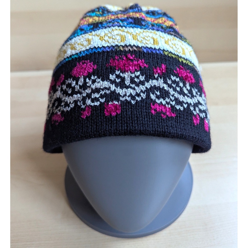 Turtle Fur Wool Blend Fair Isle Beanie Pom Pom Ponytail Hat Made in USA LB163C